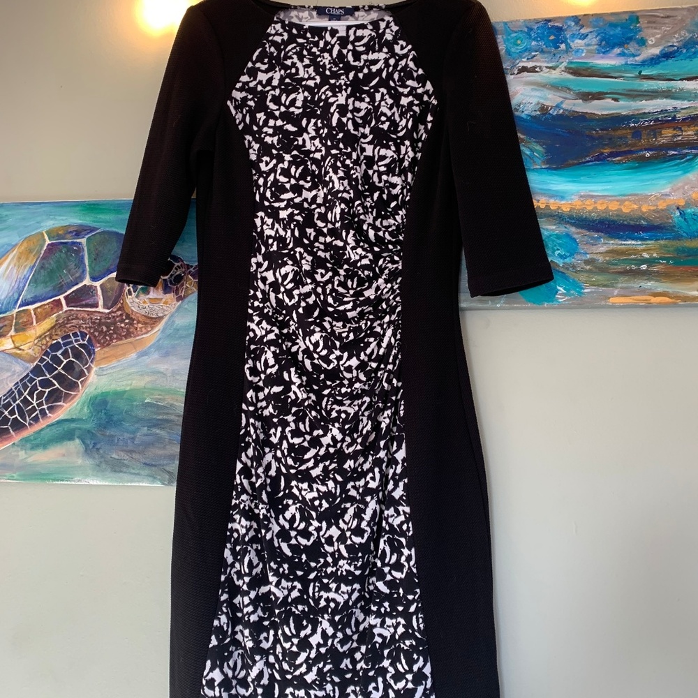 Chaps Black and White Floral Illusion Dress